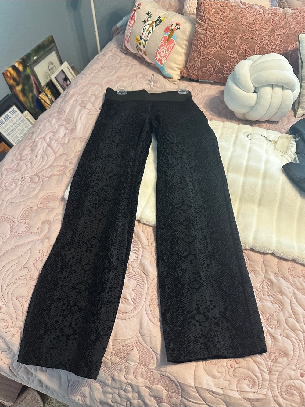 NYC Black Straight Leg Pants with Subtle Burnout Texture